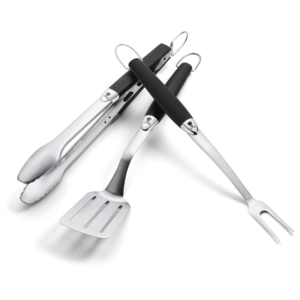 WEBER Barbecue Tools Set 3 Piece (Stainless Steel) - Tong  Spatula & Prong